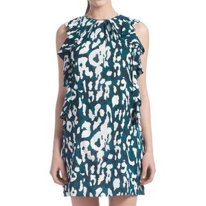 Shoshanna Silk Kerri Dress 2 Leopard Green Black
